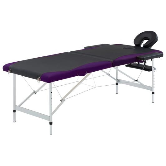 Mesa de massagem dobrável 2 zonas alumínio preto e roxo