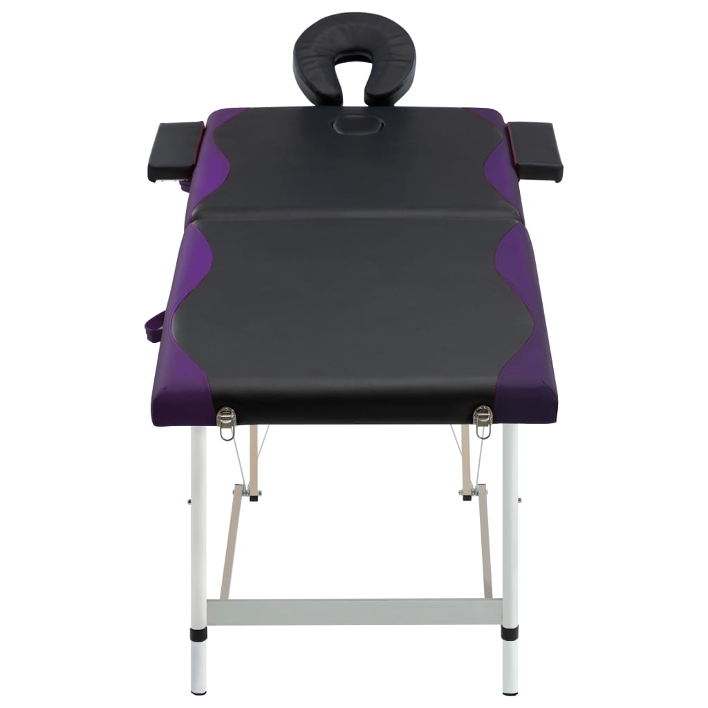 Mesa de massagem dobrável 2 zonas alumínio preto e roxo