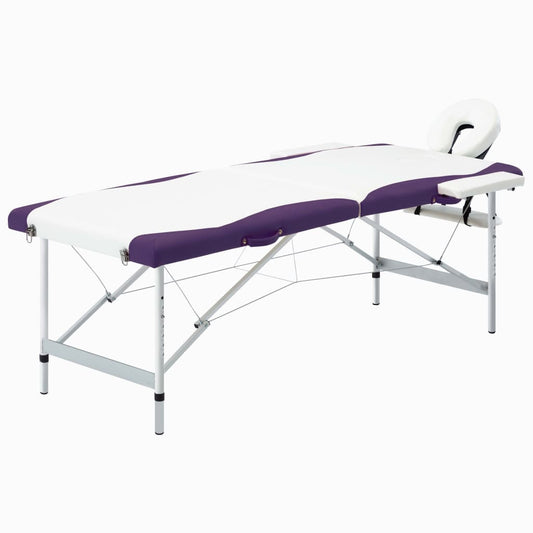 Mesa de massagem dobrável 2 zonas alumínio branco e roxo