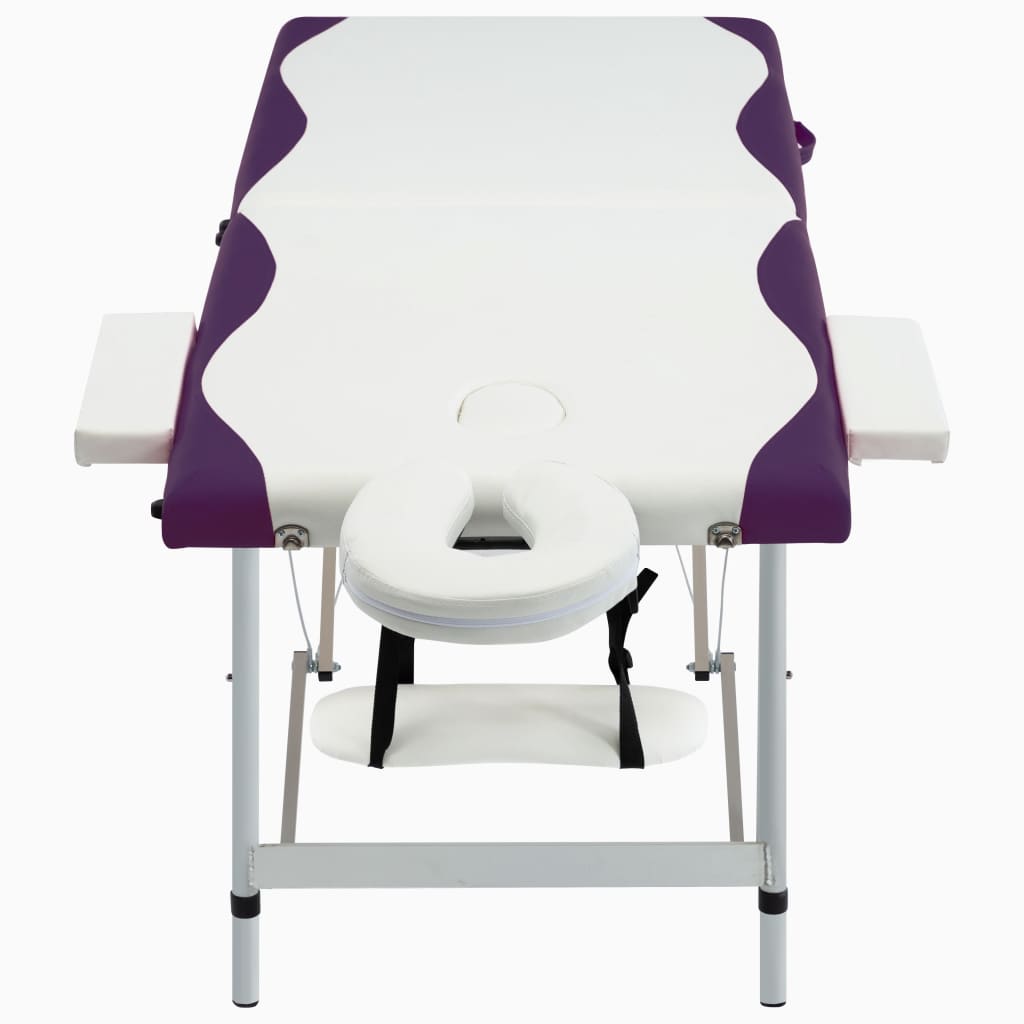 Mesa de massagem dobrável 2 zonas alumínio branco e roxo