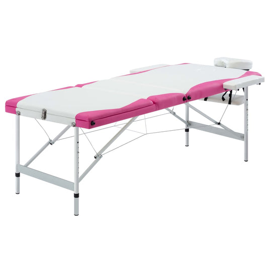 Mesa de massagem dobrável 3 zonas alumínio branco e rosa