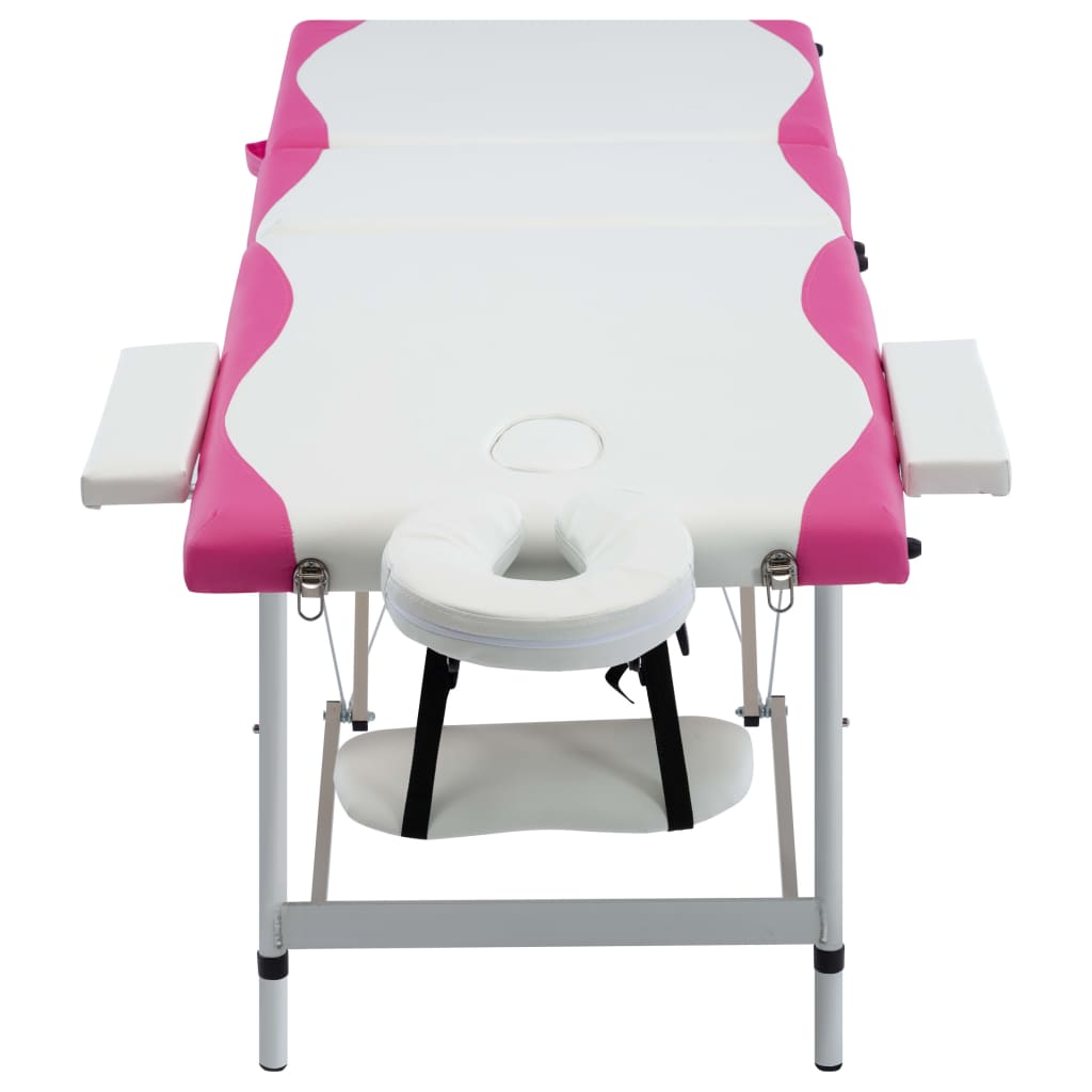 Mesa de massagem dobrável 3 zonas alumínio branco e rosa