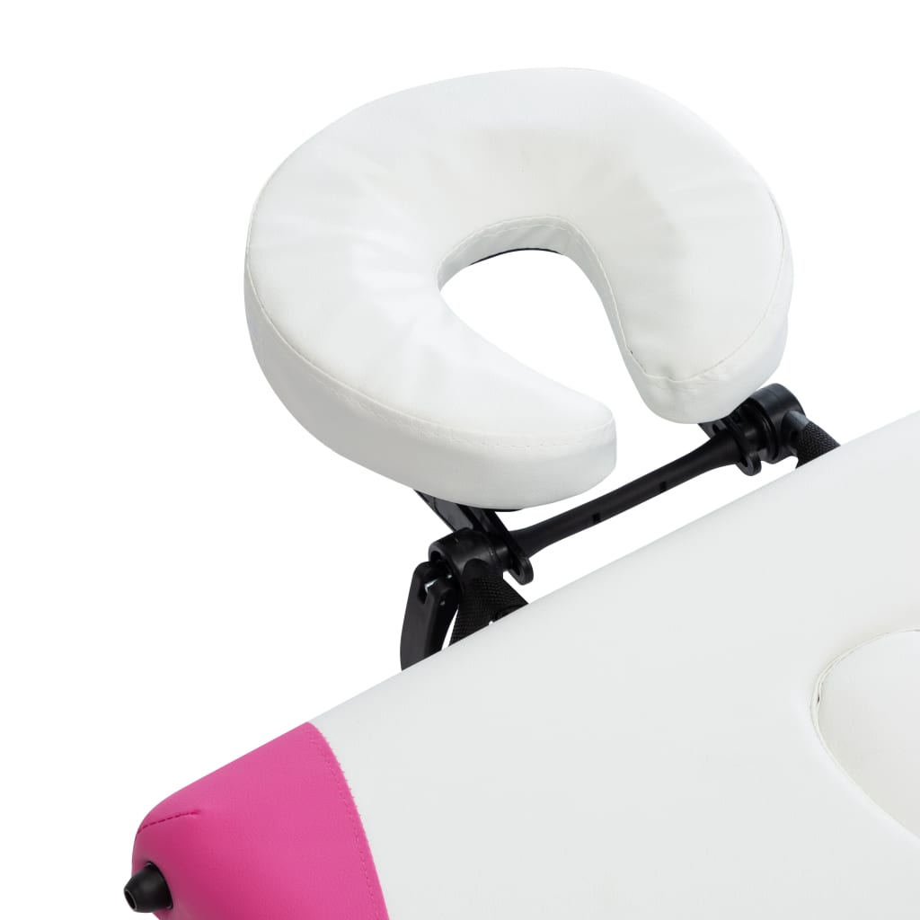 Mesa de massagem dobrável 3 zonas alumínio branco e rosa