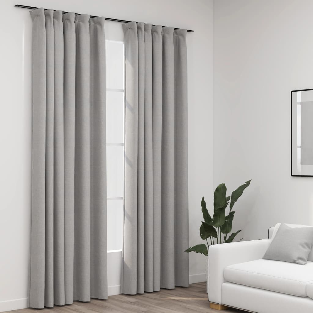 Cortinas opacas aspeto linho c/ ganchos 2pcs 140x245cm cinzento