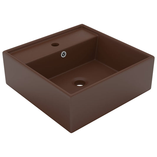 Lavatório luxuoso quadrado 41x41 cm cerâmica castanho mate