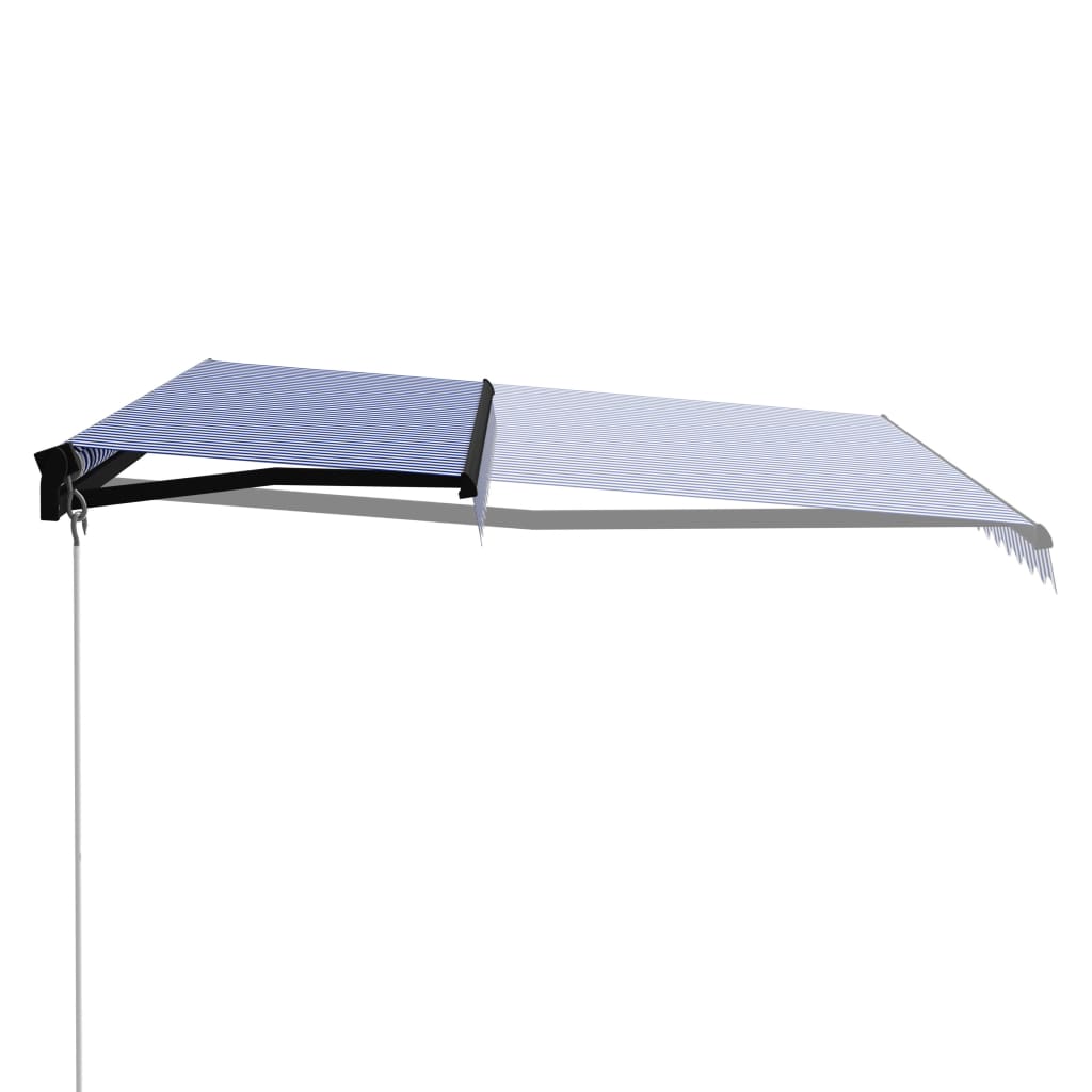 vidaXL Toldo retrátil manual com LED 450x300 cm azul e branco