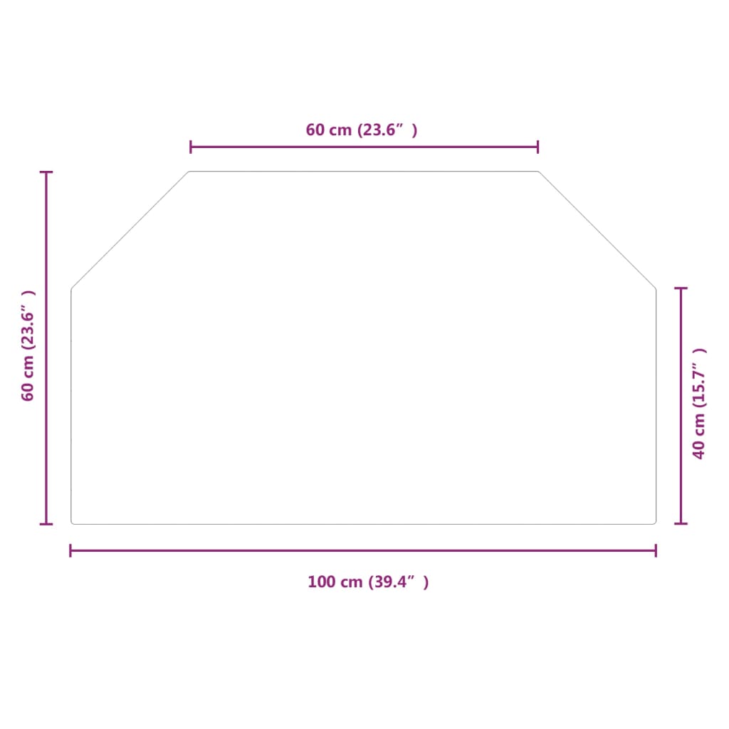 Placa de vidro para lareira hexagonal 100x60 cm