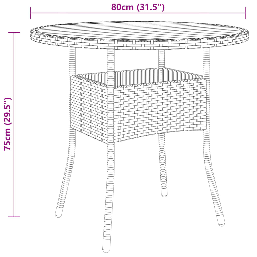 Mesa de jardim Ø80x75 cm madeira de acácia e vime PE cinzento