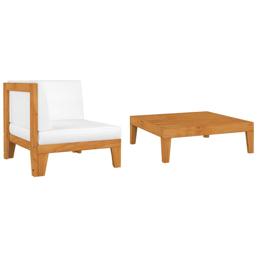 2 pcs conjunto lounge de jardim c/ almofadões acácia maciça