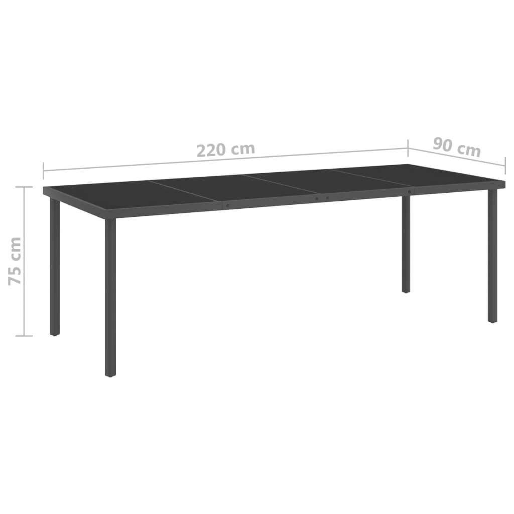 Mesa de jantar para exterior 220x90x75 cm aço e vidro antracite