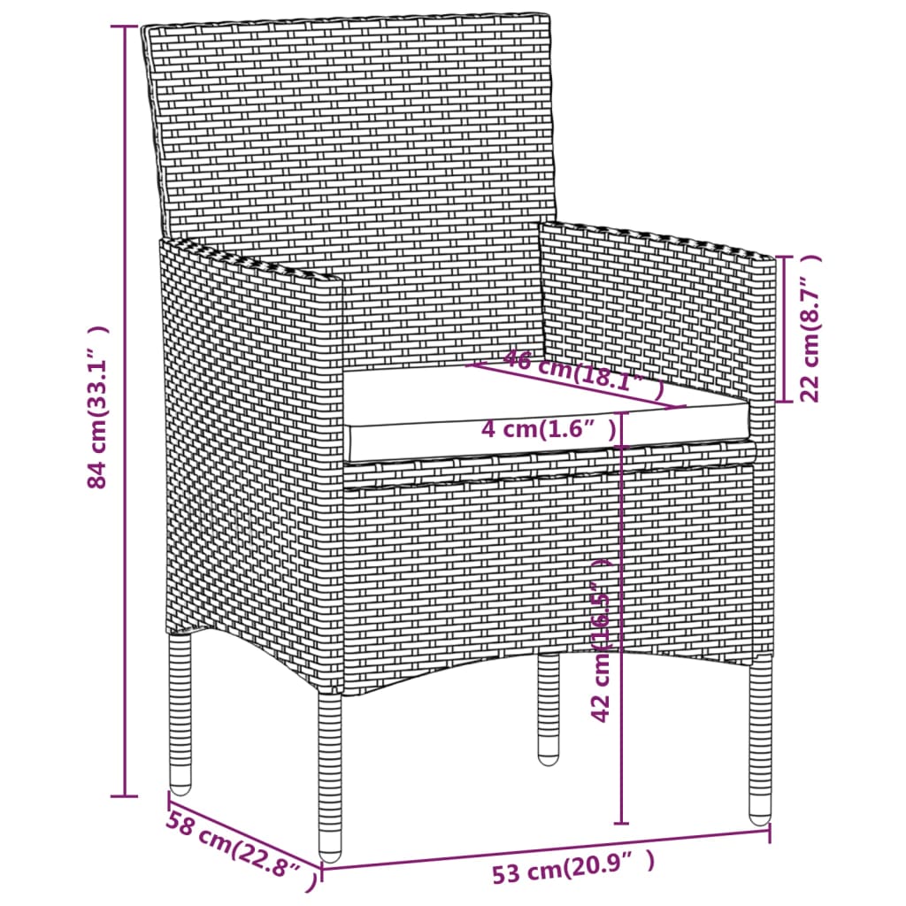 5 pcs conjunto de jantar p/ jardim vime PE/acácia maciça preto