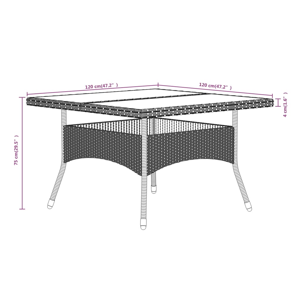 5 pcs conjunto de jantar p/ jardim vime PE/acácia maciça preto