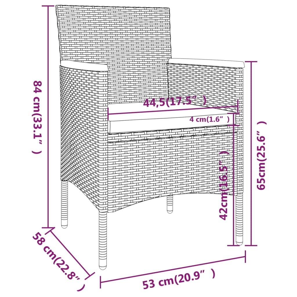 5 pcs conjunto bistrô de jardim vime PE/acácia maciça cinzento