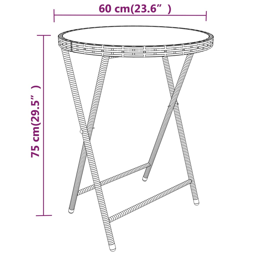 5 pcs conjunto bistrô de jardim vime PE e vidro temperado preto