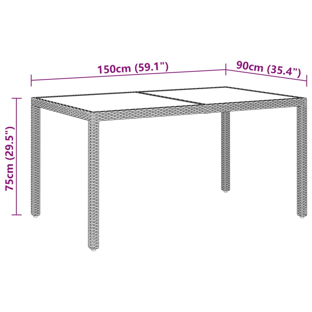 5 pcs conjunto jantar p/ jardim vime PE e vidro temperado cinza