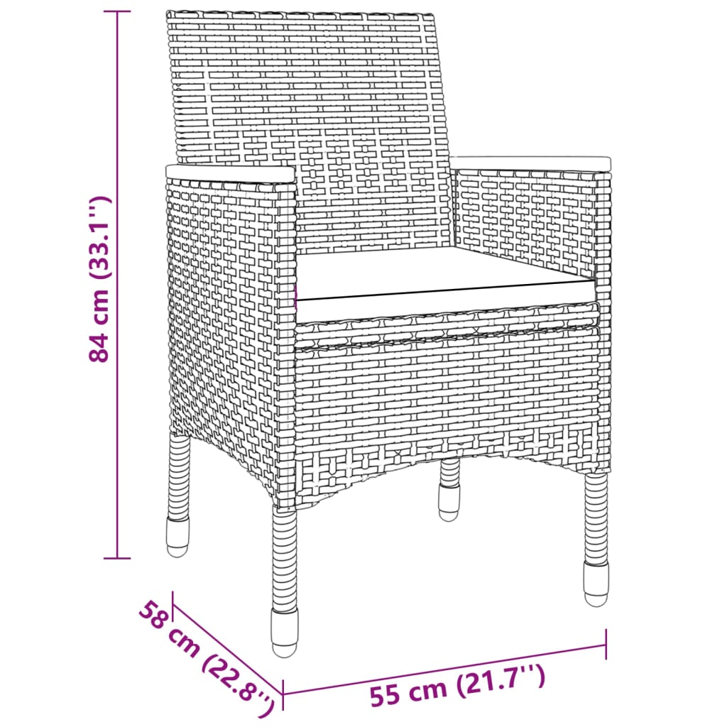 5 pcs conjunto de jantar para jardim vime PE cinzento