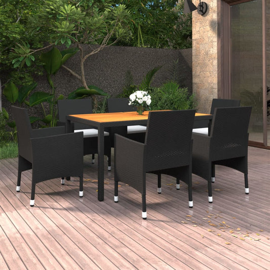 7 pcs conjunto de jantar para jardim vime PE preto