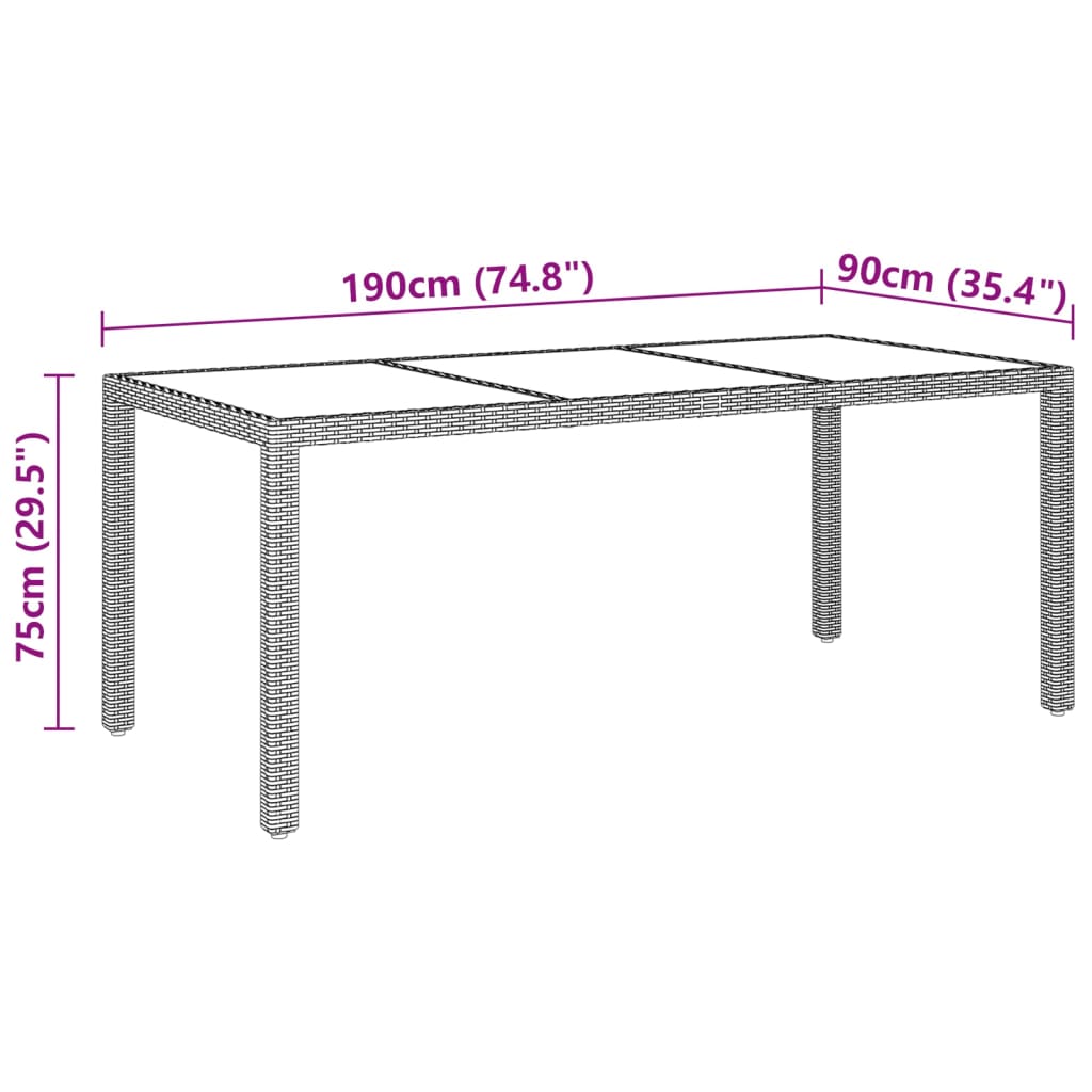 9 pcs conjunto de jantar para jardim vime PE cinzento