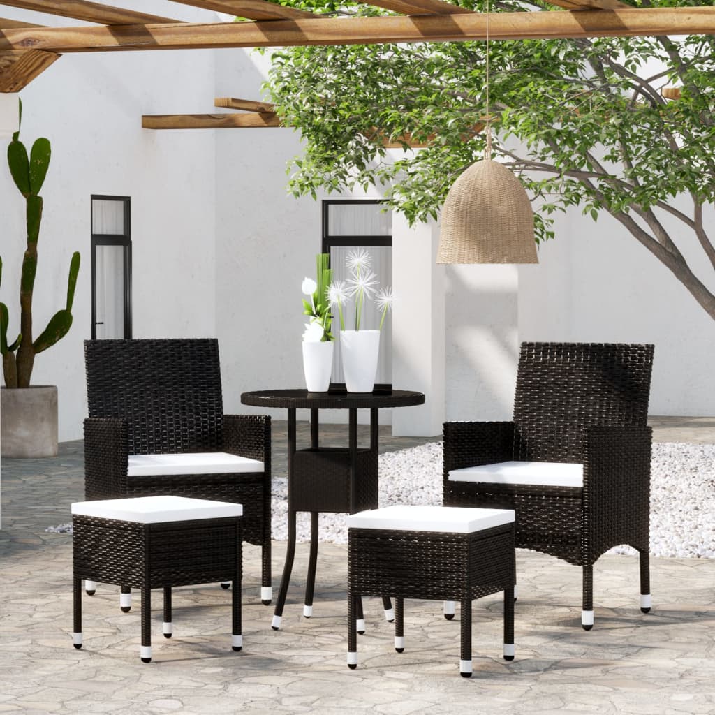 5 pcs conjunto lounge de jardim vime PE preto