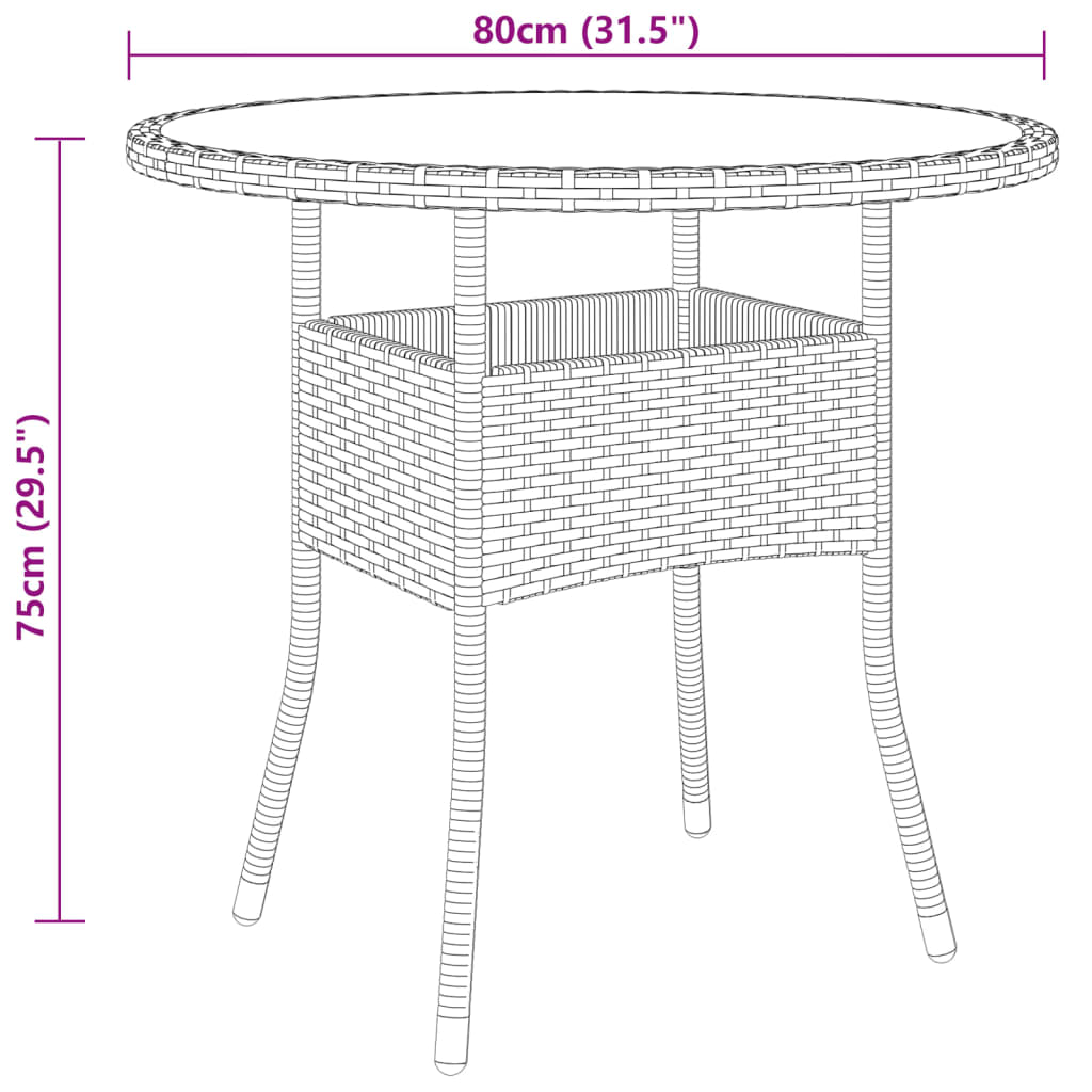 3 pcs conjunto de jantar para jardim vime PE castanho