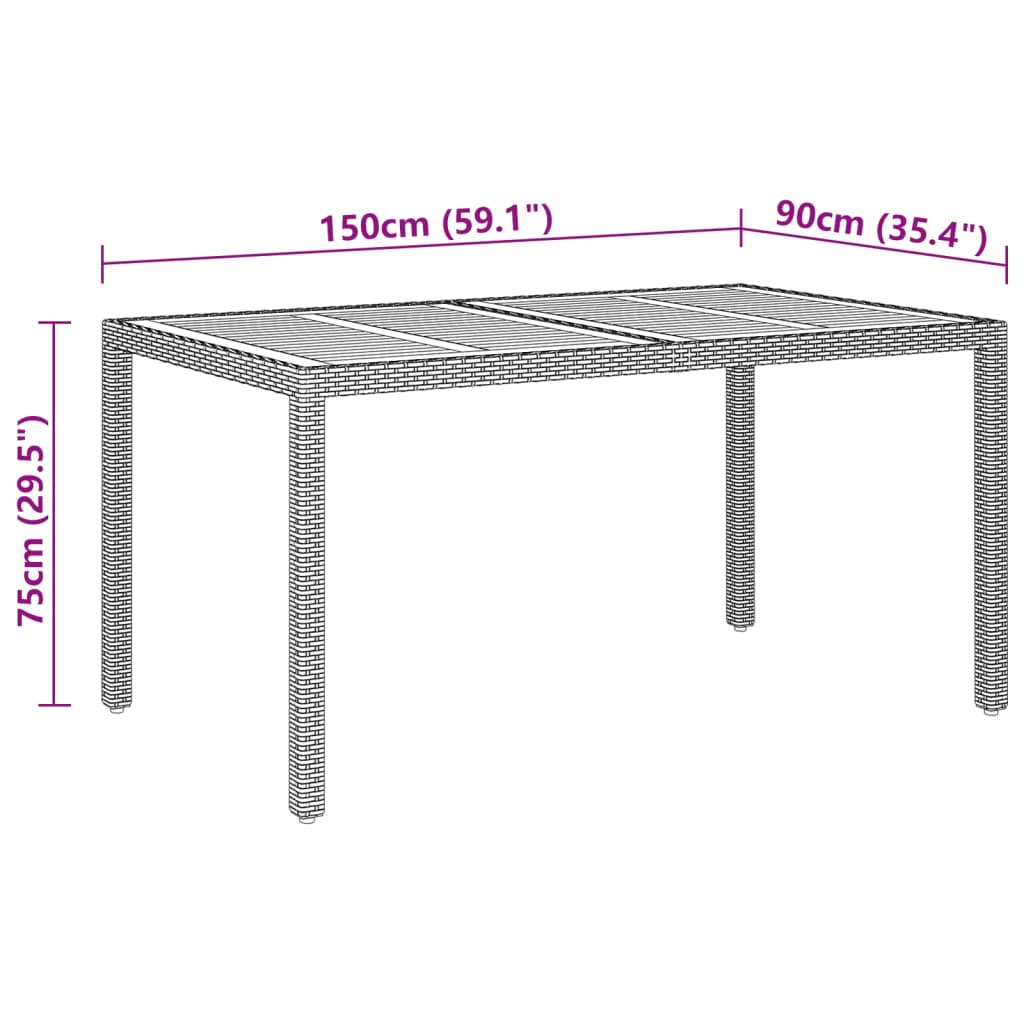 7 pcs conjunto de jantar para jardim vime PE cinzento