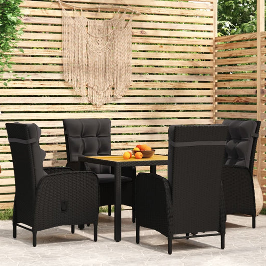 5 pcs conjunto de jantar para jardim vime PE preto