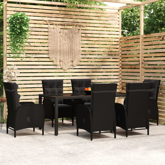 7 pcs conjunto de jantar para jardim vime PE preto