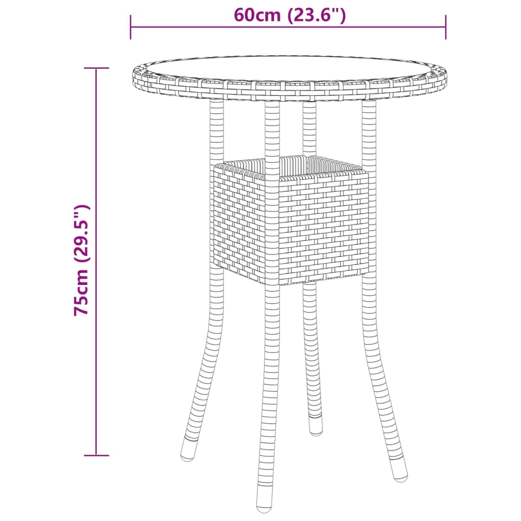 3 pcs conjunto de bistrô para jardim vime PE cinzento