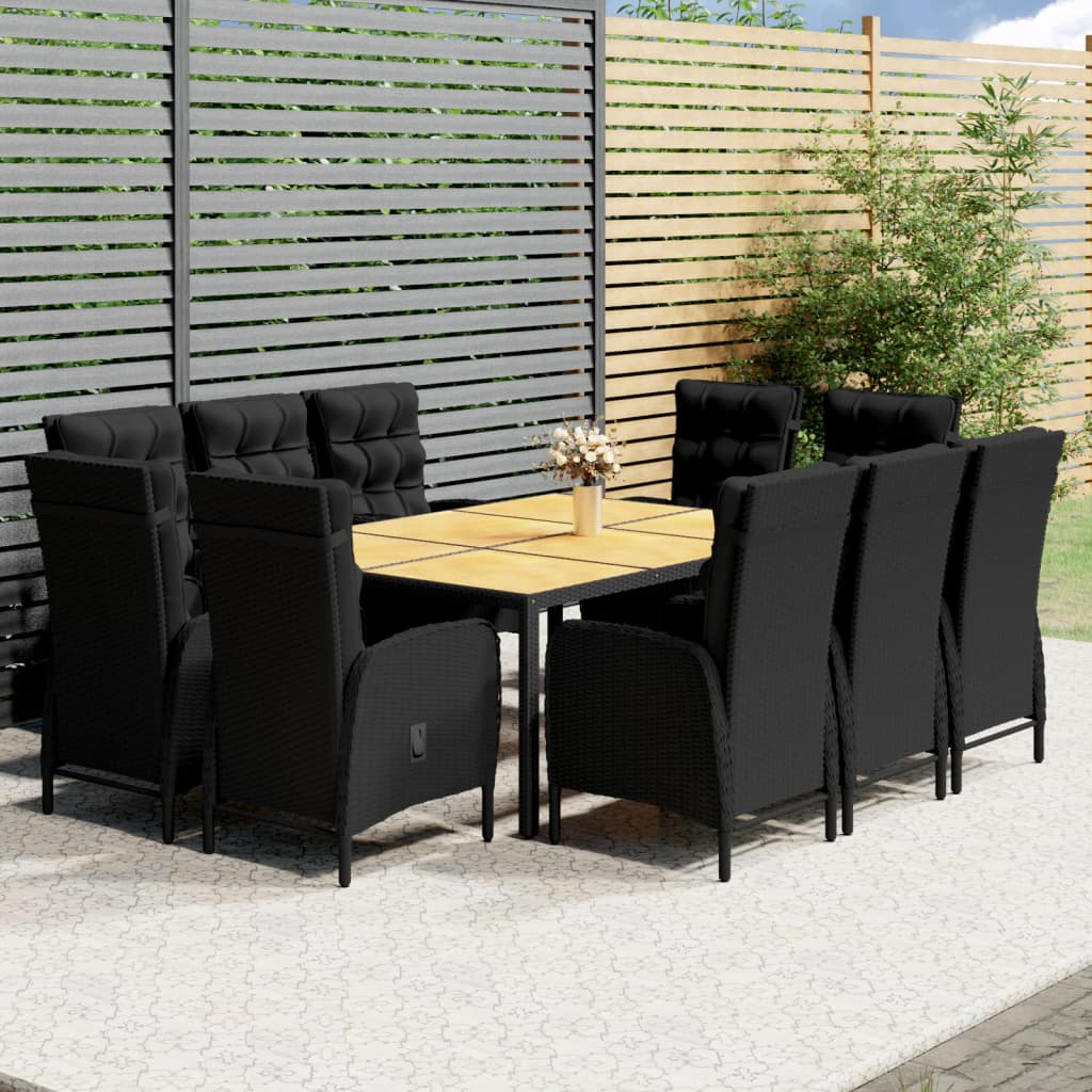 11 pcs conjunto de jantar para jardim vime PE preto