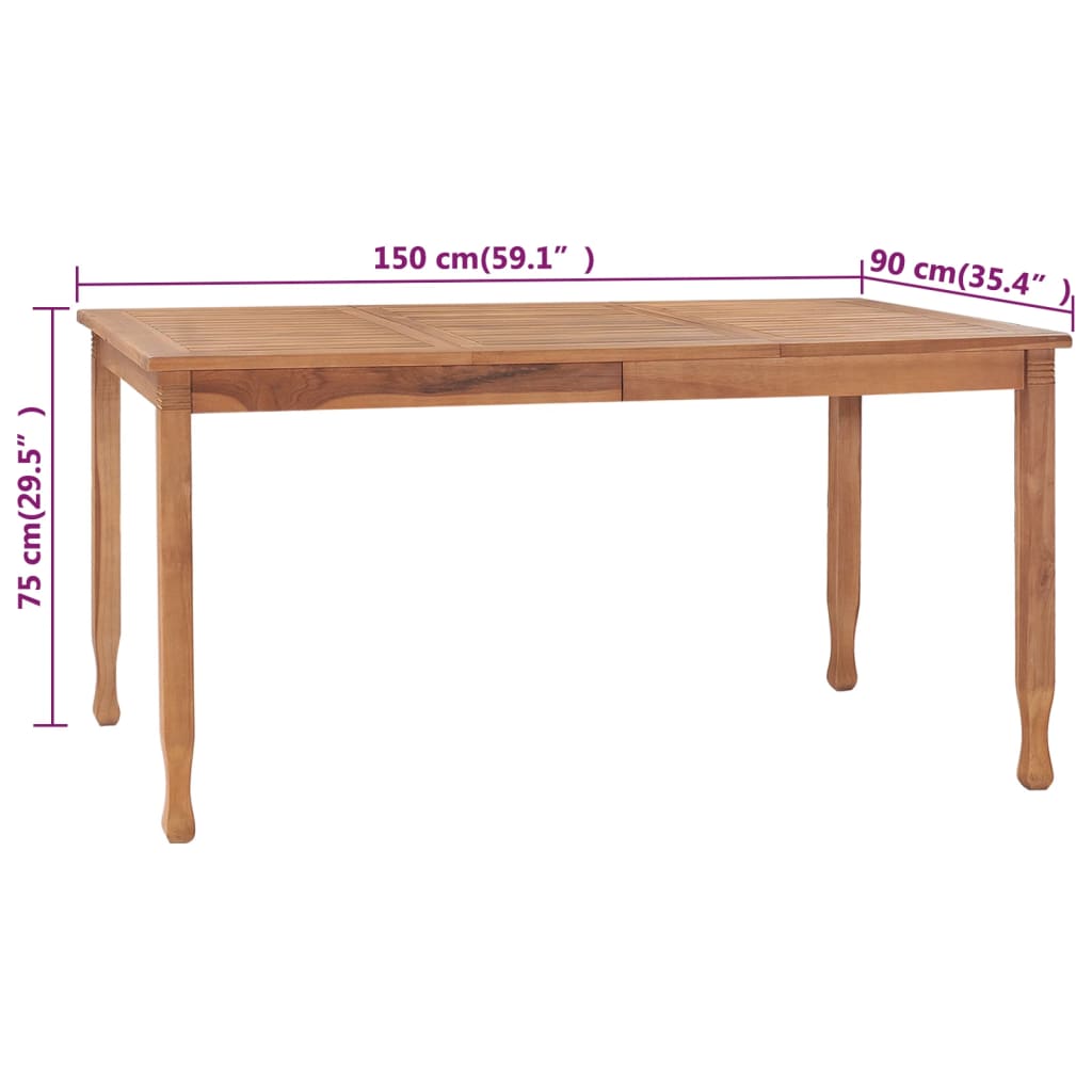 Mesa de jantar p/ jardim 150x90x75 cm madeira de teca maciça