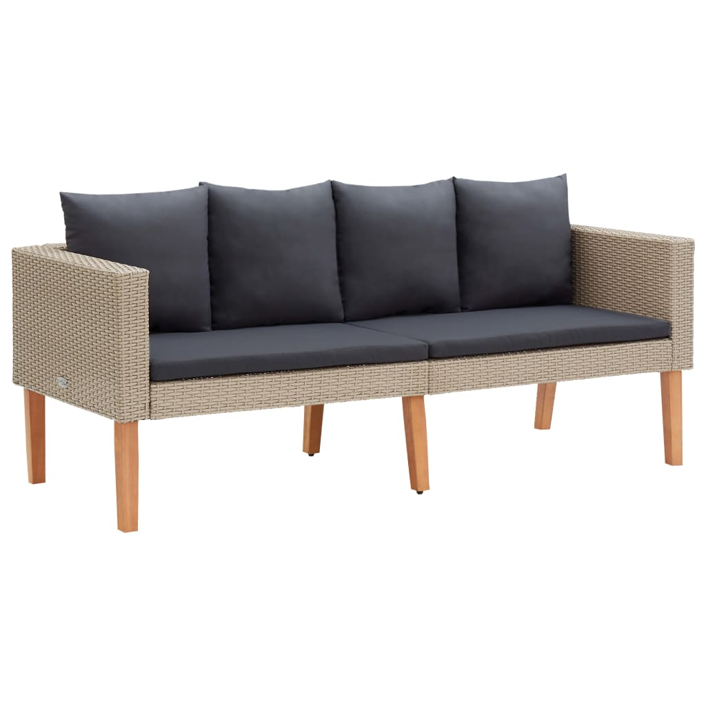 3 pcs conjunto lounge de jardim c/ almofadões vime PE bege