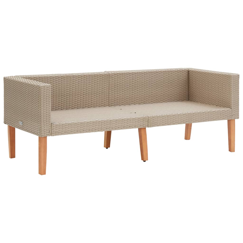 3 pcs conjunto lounge de jardim c/ almofadões vime PE bege