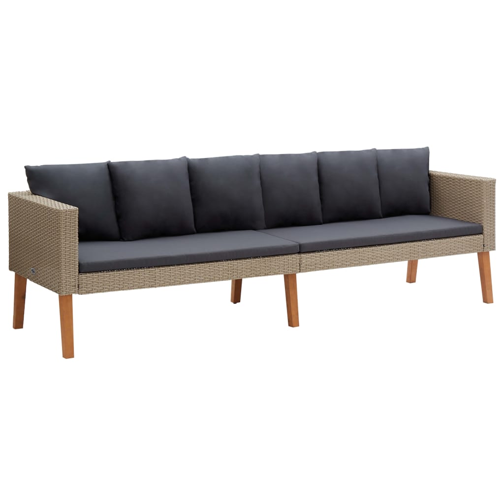 3 pcs conjunto lounge de jardim c/ almofadões vime PE bege