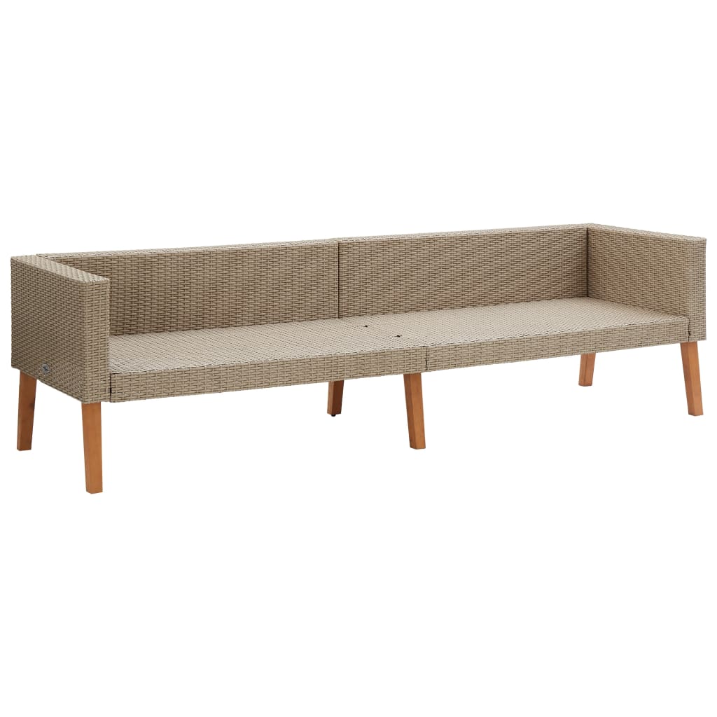 3 pcs conjunto lounge de jardim c/ almofadões vime PE bege