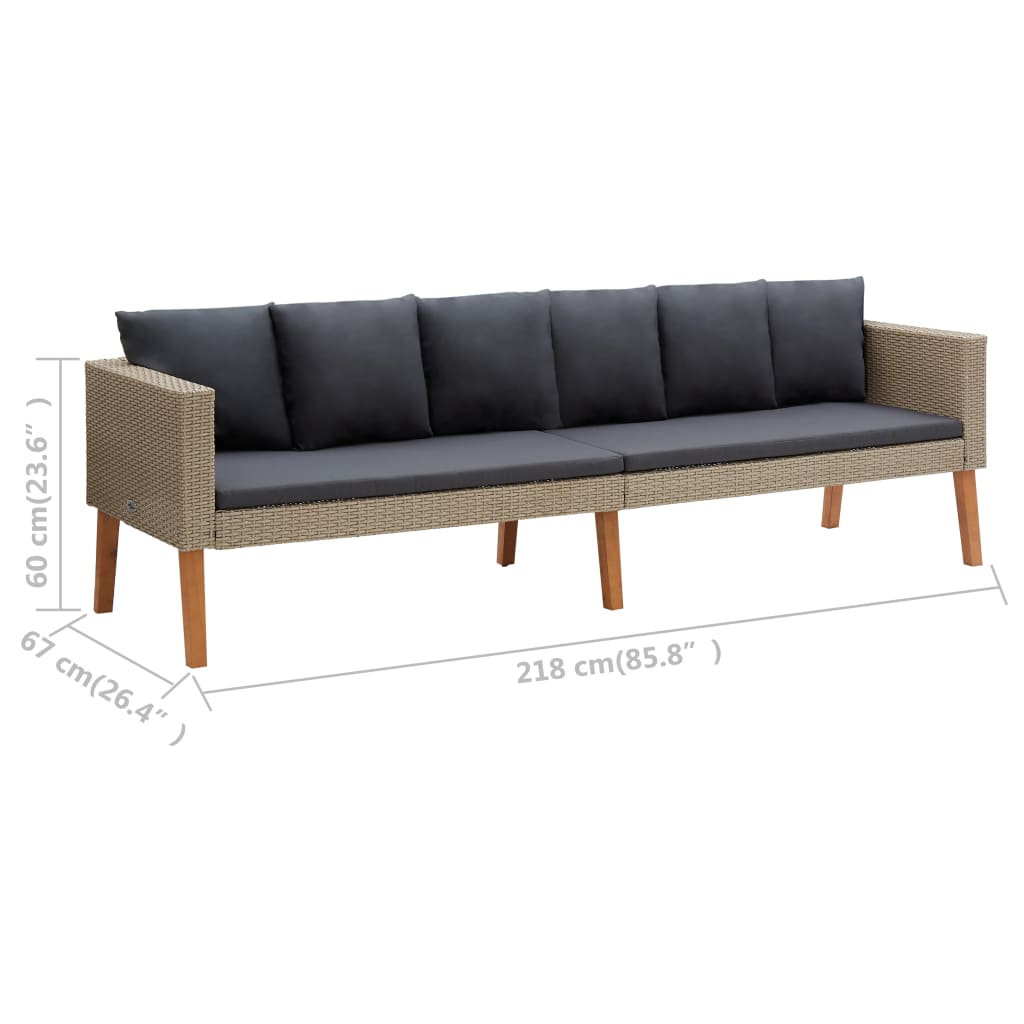 3 pcs conjunto lounge de jardim c/ almofadões vime PE bege