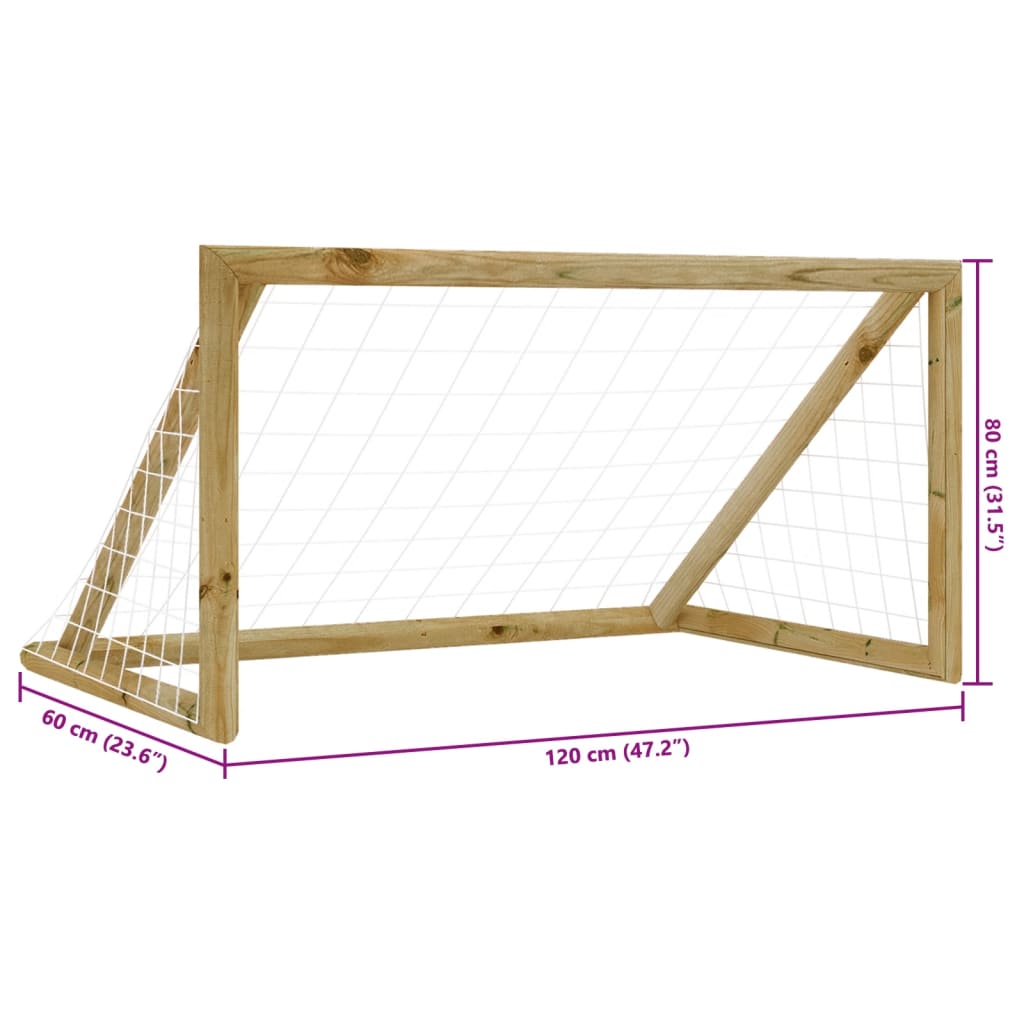 Baliza de futebol com rede 120x60x80 cm pinho impregnado