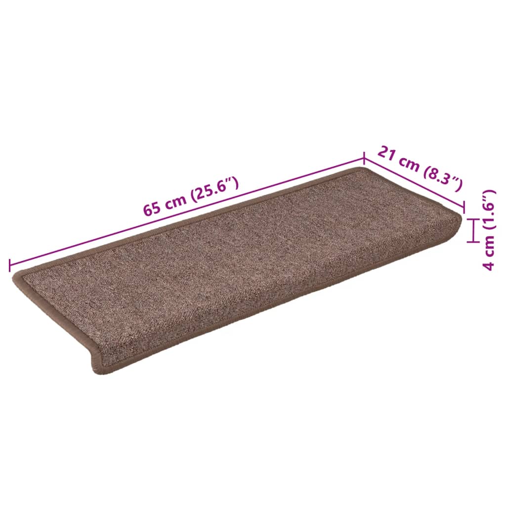 Tapete/carpete para degraus 15 pcs 65x21x4 cm castanho