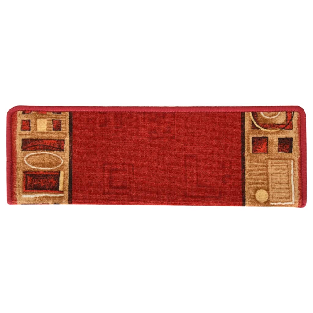 Tapetes de escada autoadesivos 15 pcs 65x21x4 cm vermelho