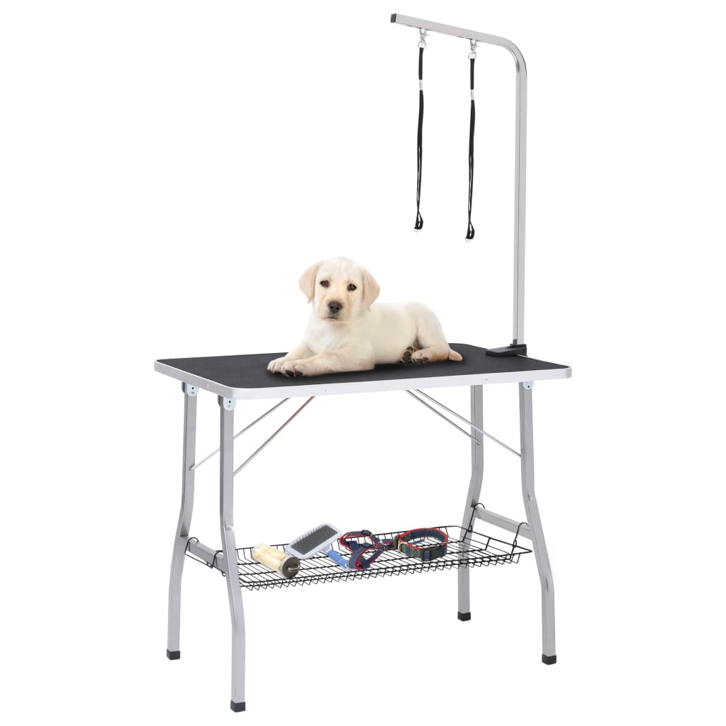 Mesa de grooming ajustável para cães com 2 laços e cesto