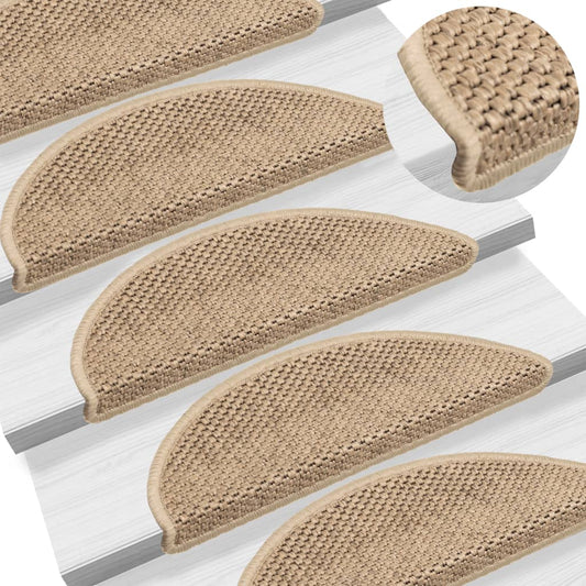 Tapetes escada adesivos aspeto sisal 15 pcs 56x17x3cm cor areia