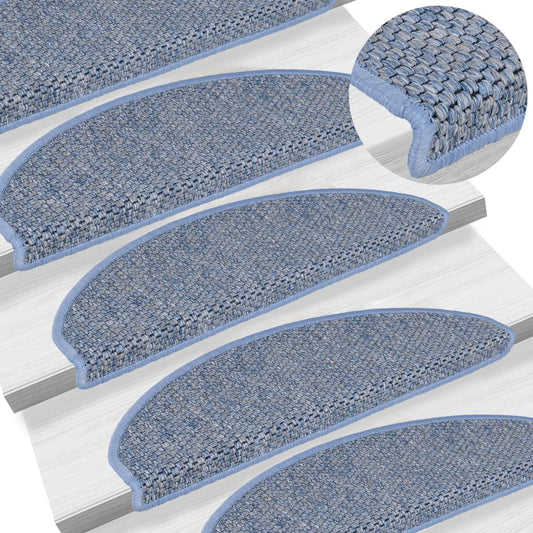 Tapetes escada adesivos aspeto sisal 15 pcs 65x21x4 cm azul