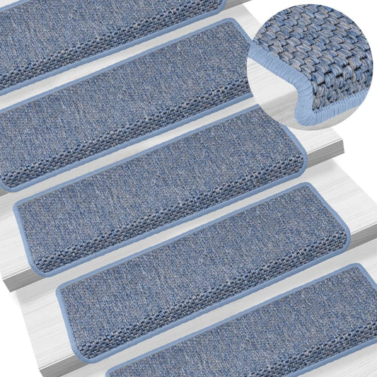 Tapetes escada adesivos aspeto sisal 15 pcs 65x21x4 cm azul