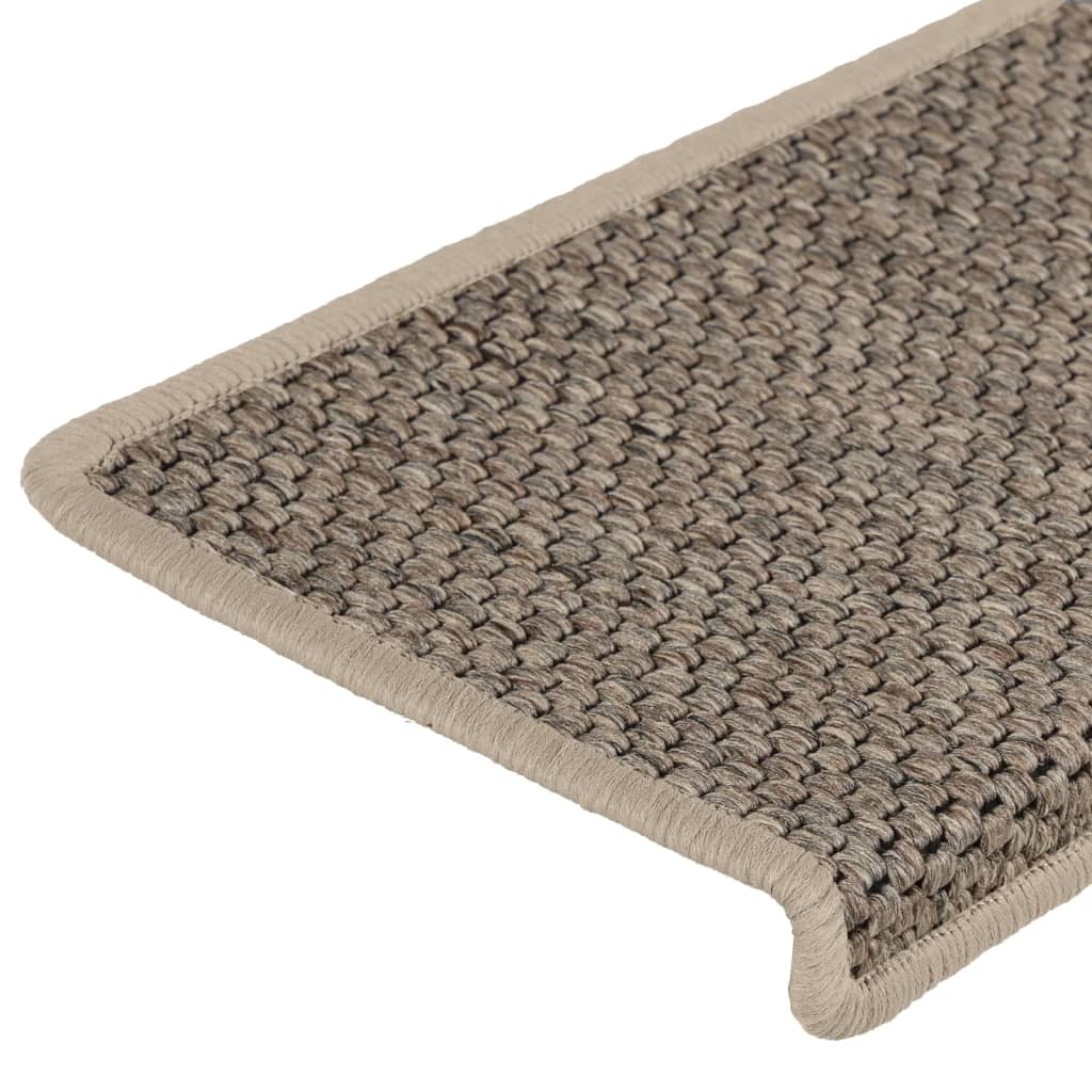 Tapetes escada adesivos aspeto sisal 15pcs 65x21x4 bege-escuro