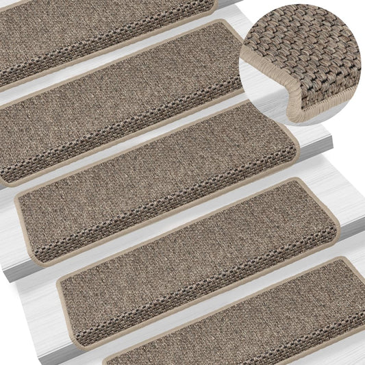 Tapetes escada adesivos aspeto sisal 15pcs 65x21x4 bege-escuro