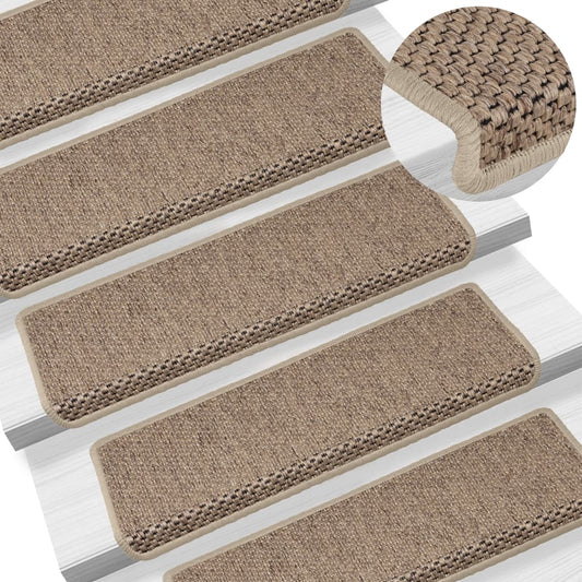 Tapetes escada adesivos aspeto sisal 15pcs 65x21x4cm cor areia