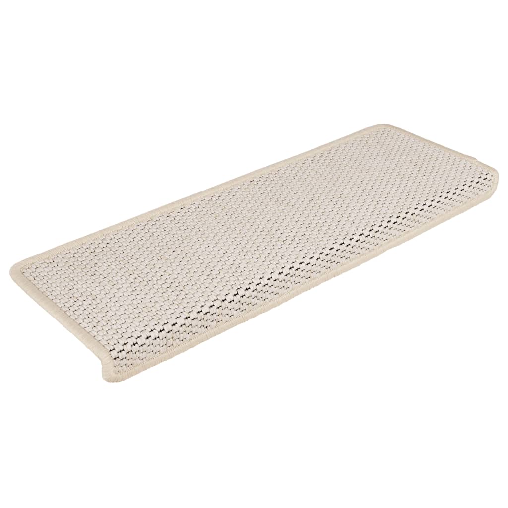 Tapetes escada adesivos aspeto sisal 15 pcs 65x21x4 cm creme