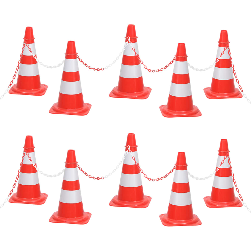 Conjunto de cones com corrente de 10 m vermelho e branco