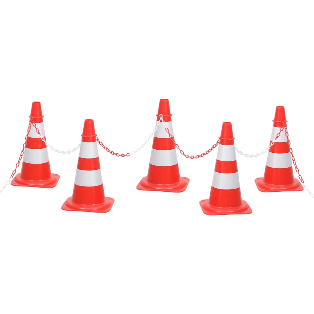 Conjunto de cones com corrente de 10 m vermelho e branco