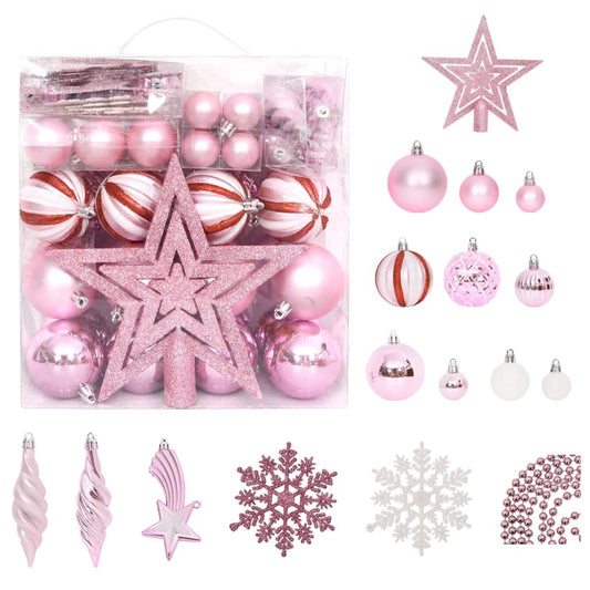 65 pcs conjunto de enfeites de Natal rosa/vermelho/branco