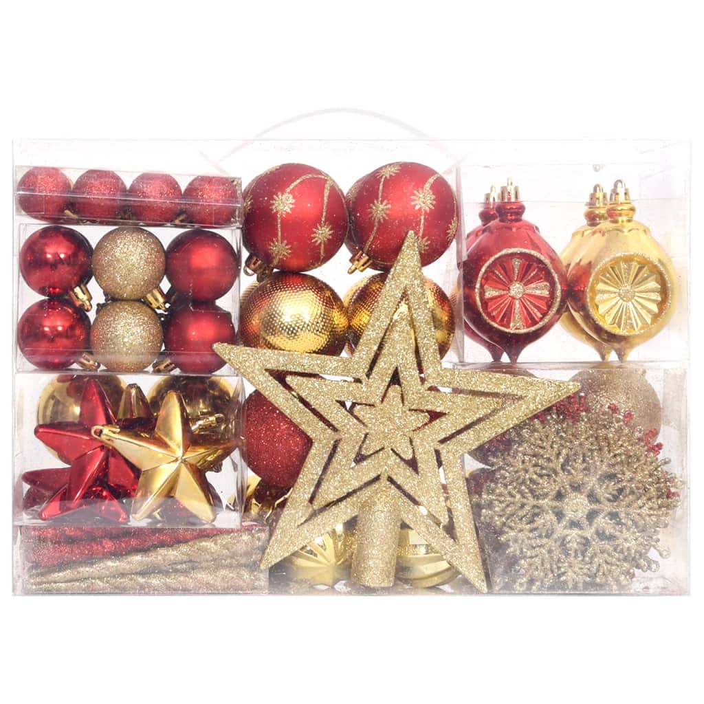 108 pcs conjunto de enfeites de Natal dourado e vermelho